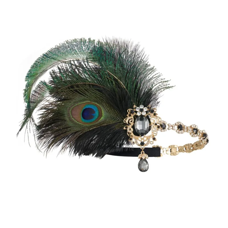 1920s Flapper Peacock Feather Headband Roaring 20s Showgirl Hair band Great Gatsby Hair Accessories 머리띠 резинки для волос 헤어밴드