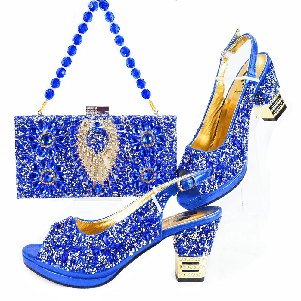 Haniye Royal Blue Peep Toe Shoes Daily or Party Shoes Bag Set For Women Wedding Shoes For Women Bride