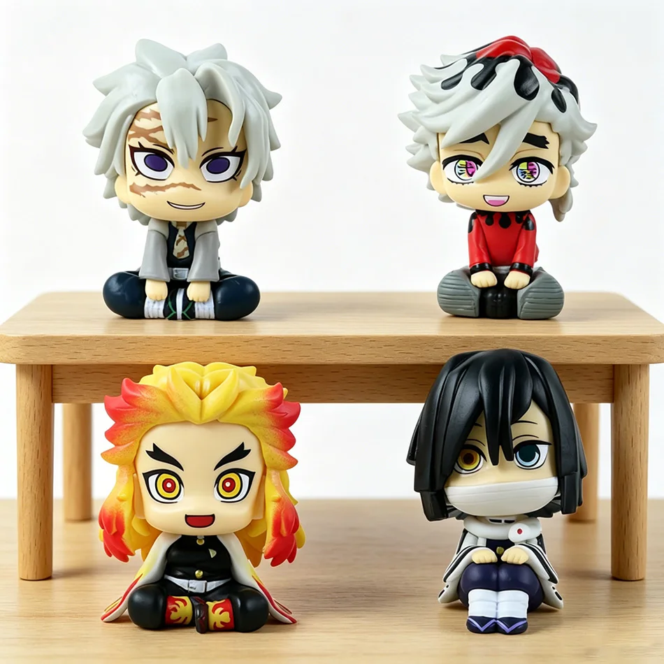 

Cute Demon Slayer Look Up Figures Kamado Tanjiro Nezuko Zenitsu Giyuu Mitsuri Sanemi Muichiro Akaza Figurine Set