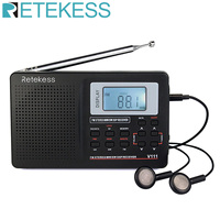 RETEKESS V111 Full Band Radio FM Stereo/MW/SW DSP World Band Receiver with Timing Alarm Clock Portable Radio Black F9201