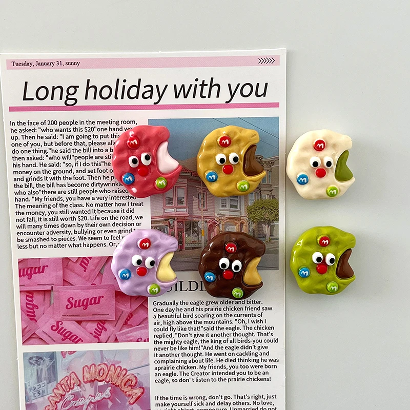 Colorful Cookie Stickers Creative Cute Cartoon Dessert Fridge Magnets Whiteboard Office Magnetic Push Pin Stationery Home Decor