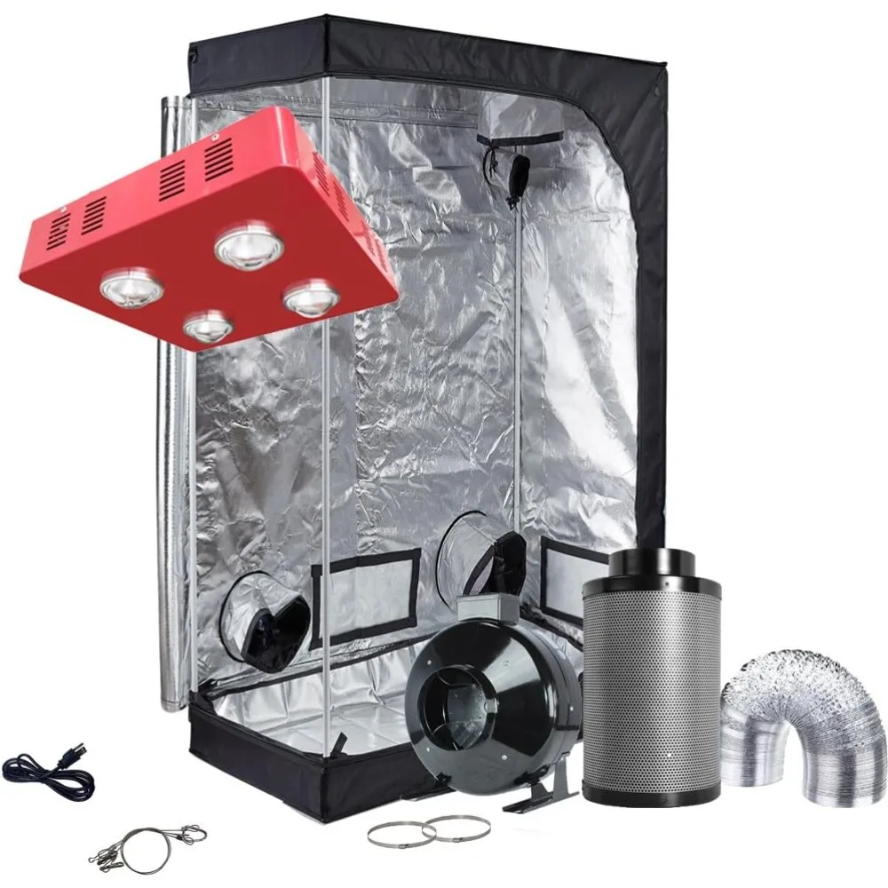 

Indoor Planting Tent Kit with LED, COB Growth Light Kit, 6 "Inline Fan Filter Combination, 600D, 48" x 24 "x 72", 800W