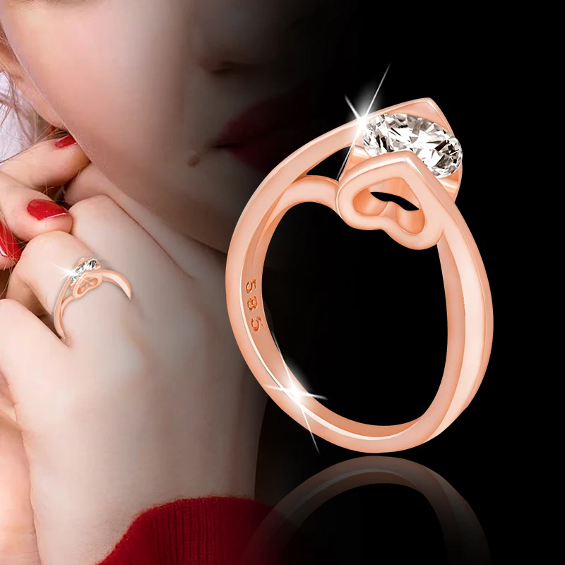 LEEEKR new Fashion Hollow 585 Rose Gold Color Ring Lace Bride Wedding Rings for Women Engagement Accessories ZD1 LK6