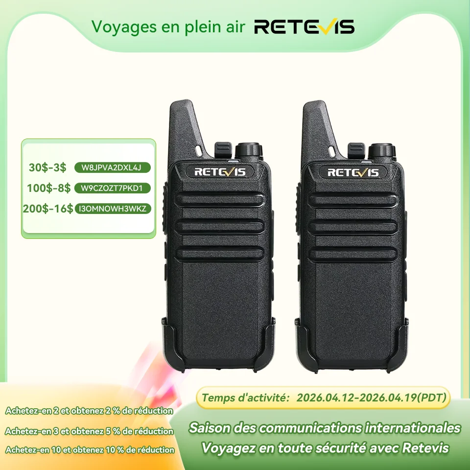 Retevis RT622 Mini Talkie-walkie lot de 2 PMR446 Radio portable bidirectionnelle PTT pour la communication dans les restaurants et hôtels