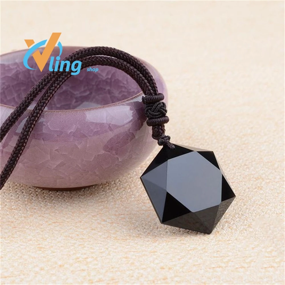 2022 100% Natural Obsidian Six-Mang Star Pendant Jewelry Fine Jewelry Bagua Star Energy Stone crystal couple Necklace