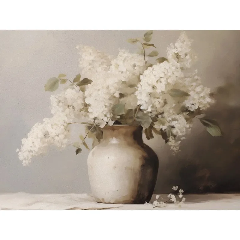 Vintage Blue White Hydrangeas in Vase Still Life Flower Aged Pottery Poster Canvas Painting Wall Art Pictures Home Decor