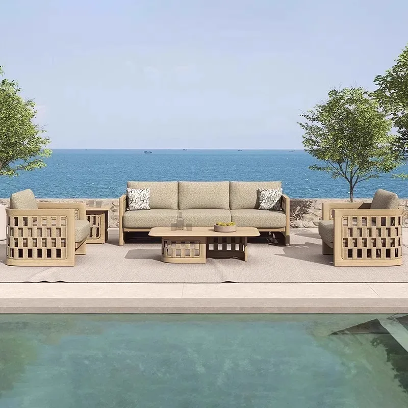 

Contemporary Best Selling Garden Furniture Set Patio Rattan Outdoor Garden Sofa Solid Wood Courtyard Furniture Rattan Sofas