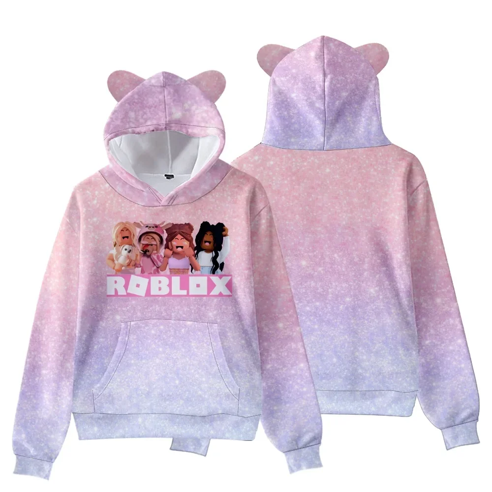 3D New ROBLOX Children's Clothing Cat Ear Hooded Digital Printed Hooded Sweatshirt for Children Tiny Cottons Kids Winter 2024