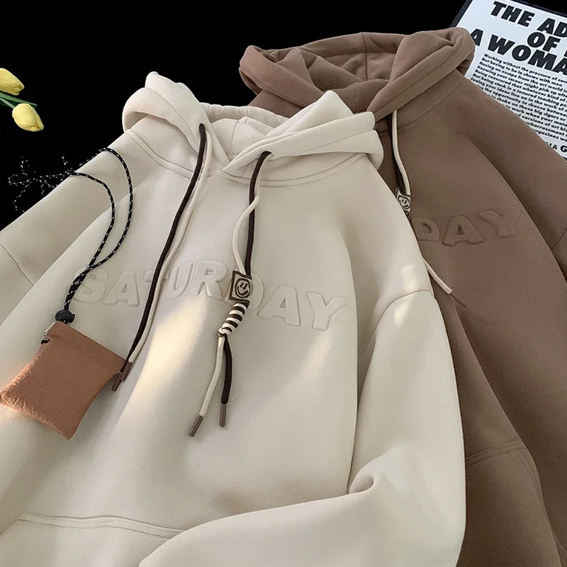 

Fall Men's Hooded Sweatshirt Large Pockets Stereo Letters with Drawstring Hoodies Casual Daily Outing Couple Pullover Hoodie