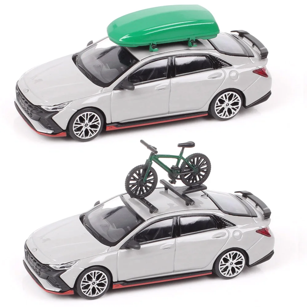 Modèle de voiture 5 en 1 1:64, accessoires de toit, boîte de porte-bagages, planche de traîneau, vélo kayak, scène miniature