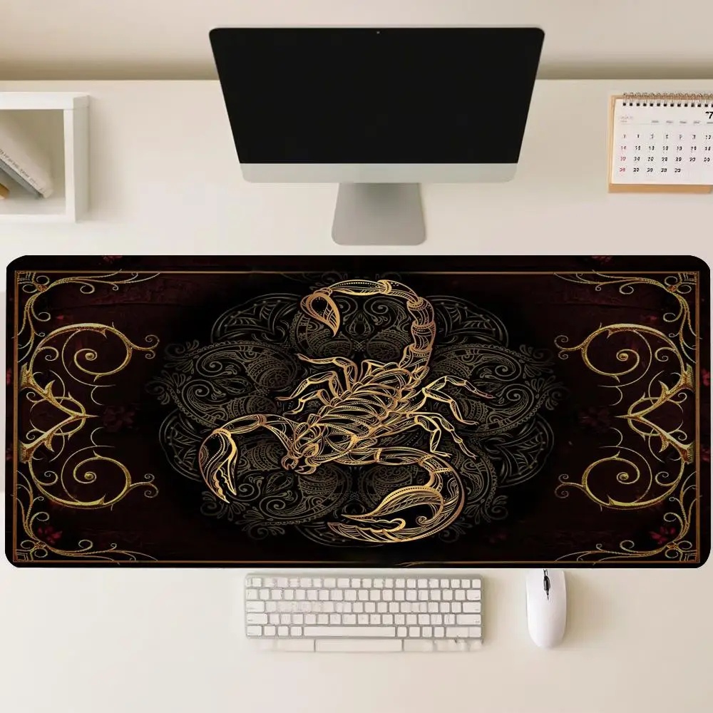 Golden Scorpion Dark Ornate Gothic Large Mouse Pad Desk Mat Non Slip Rubber Keyboard Mousepad for PC Laptop Office Zodiac