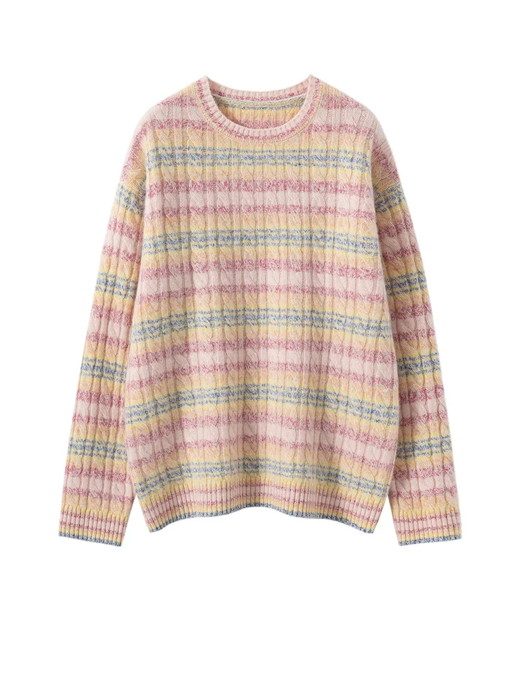 

Woman Clothes Cable Stitch O-Neck Pullover Autumn Winter 100% Cashmere Sweater Thick Soft Warm Knitting Tops Casual Lazy Wind