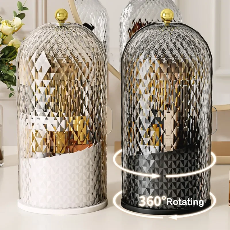 

Birdcage Makeup Brush Holder with Lid Rotating Clear Dustproof Makeup Brushes Organizer for Vanity Lipstick Holder Jewelry box