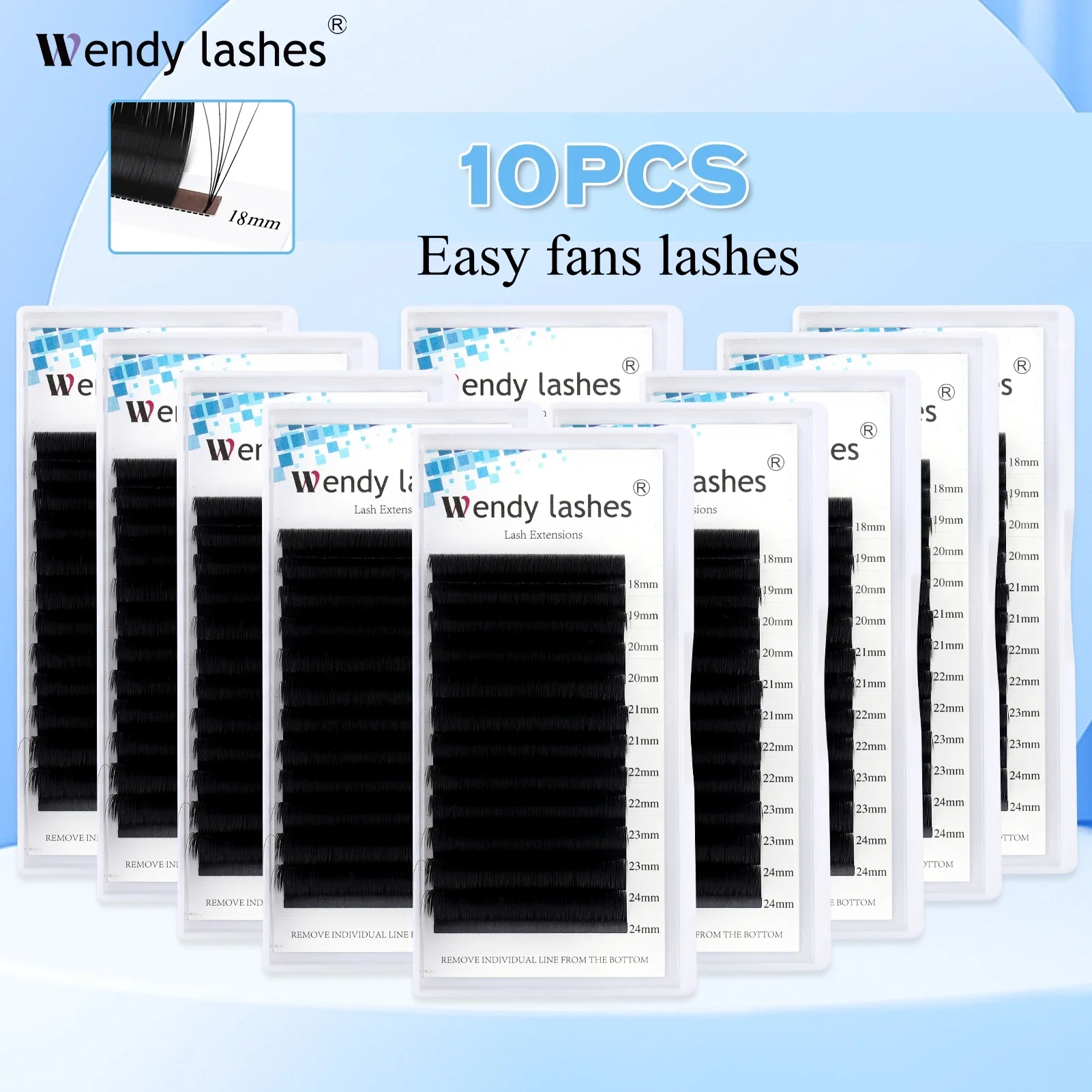 Wendy Lashes 10pcs Wholesale Eyelash Easy Fan Lash Extension Soft Faux Mink Natural Lash Russian Volume Fake Eyelashes Supplies