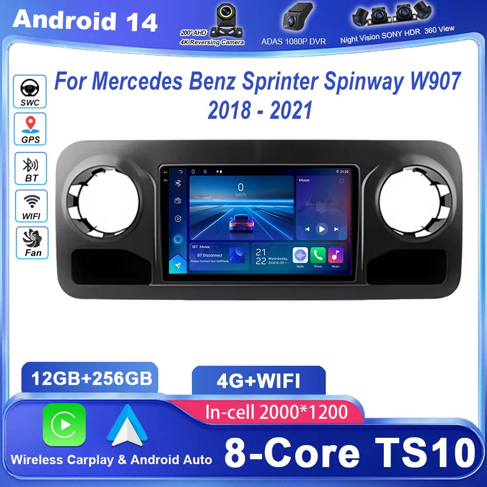 

Android 15 Radio Stereo For Mercedes Benz Sprinter Spinway W907 2018 -2021 Auto Multimedia Video Player GPS Navigation Bluetooth
