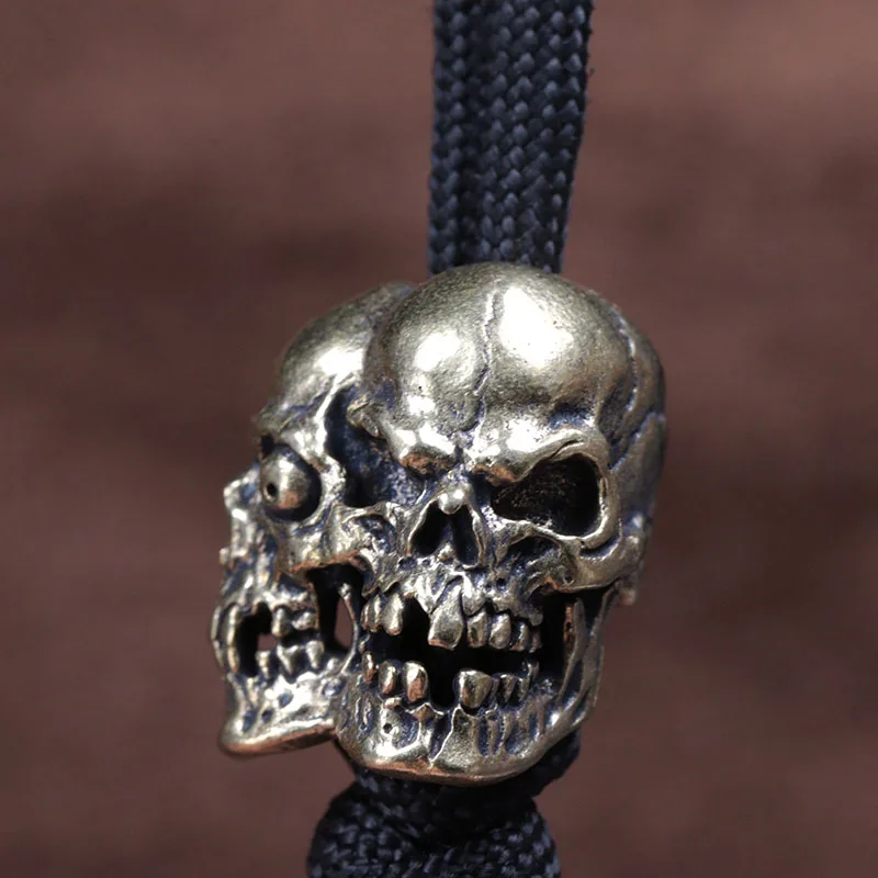 Double Sided Skull Head Brass Knife Bead EDC Outdoor DIY Paracord Accessories Woven Lanyard Pendant Jewelry Punk Bracelet Charms