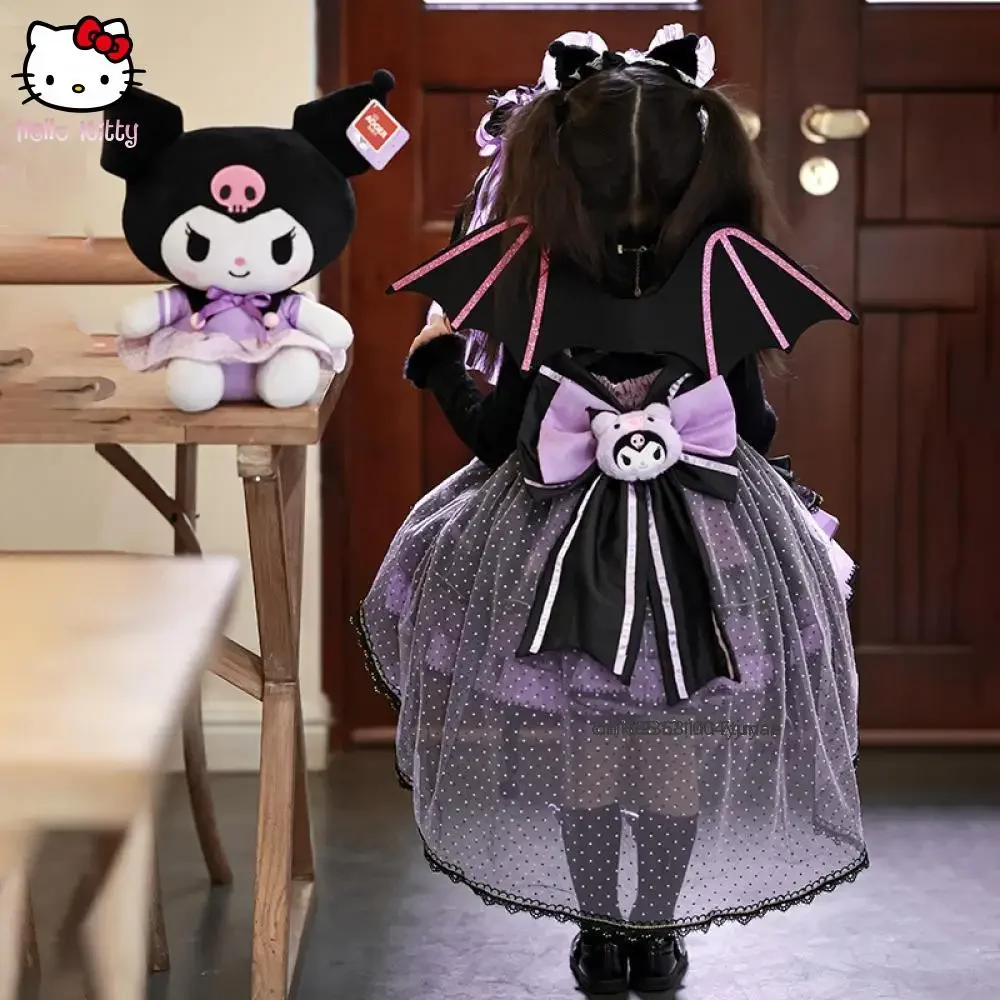 

Аниме-костюм Sanrio Kuromi: Милое детское платье принцессы Лолиты для девочек, карнавальный костюм с хвостом, подарок на Хэллоуин