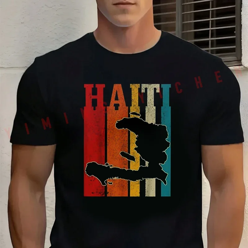 

Haiti Vintage Haitian Pride Island Map Vintage Haiti Motorcycle Cotton T-shirt Short Sleeve Casual Basic O-Neck Unisex Tops
