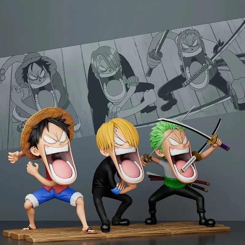 

One Piece Anime Peripheral Creative Hungry Trio Luffy Sanji Zoro Doll Figure Kawaii Cartoon Car Desktop Ornaments Gift Wholesale