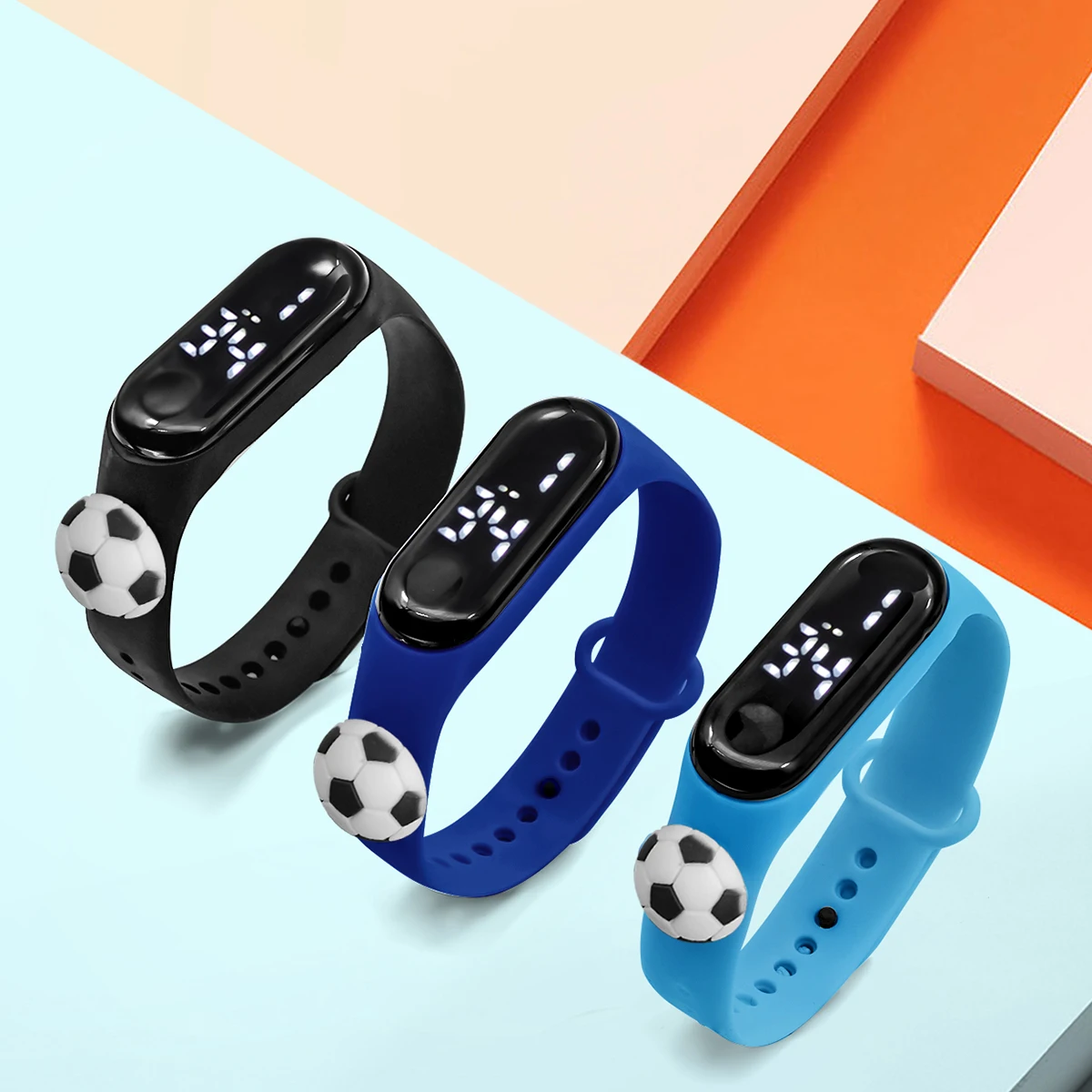 Hot Sale 3PCS Student Smartwatch LED Display Multi-color Electronic Clock for Boys and Girls Cute Cartoon Football Sports Watch