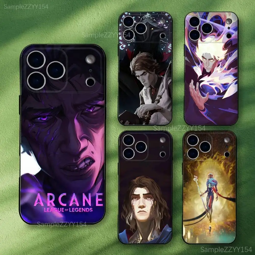 حافظة هاتف A-Arcane-es Viktor لهاتف iPhone 17,16,15,14,13,12,Pro,Max,Plus,E,SE4,Air,Mini Black Soft Funda
