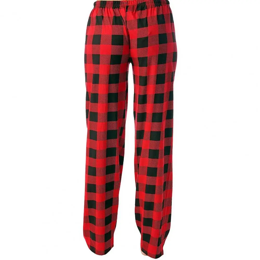 

Women Casual Straight-leg Pants Plaid Print Wide Leg Women's Pants with High Elastic Waist Breathable Fabric for Comfortable