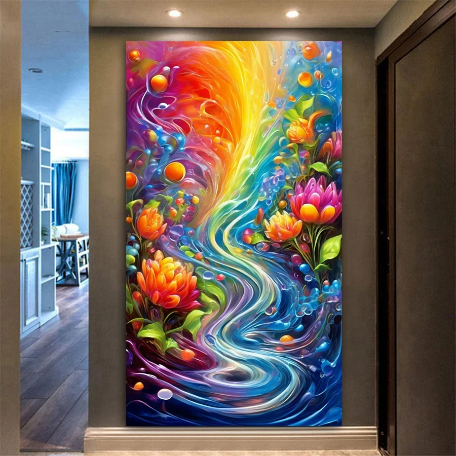 

Fullcang Large Size Diamond Painting Kits Abstract Color Flowers Diy Full Mosaic Embroidery Fantasy Water Ripple Scenery Picture