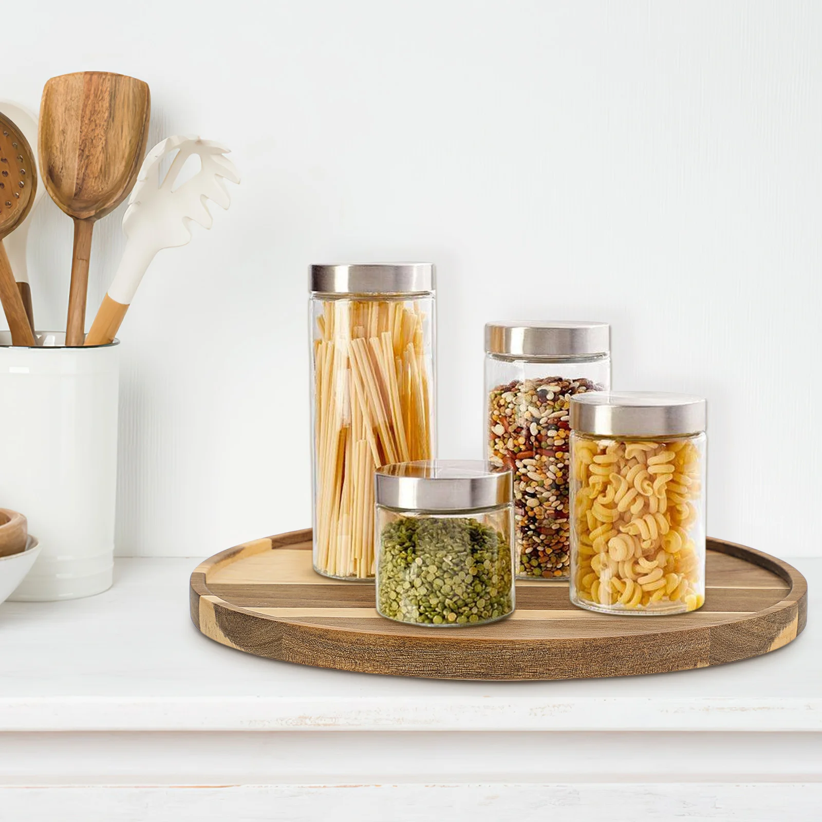 

Wooden Rotating Round Tray Large Size for Kitchen Counter Dining Table Coffee Table Decor Organizer Round Tea Tray