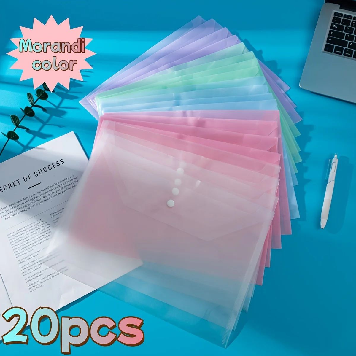 

20pcs A4 Size Snap Closure File Envelopes, PP Material, Modern Style,Transparent Document Folders, Thick Waterproof File Pockets