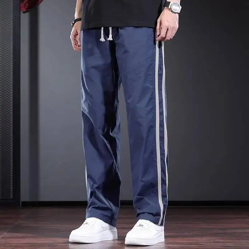 

Edge Measuring Striped Casual Summer Thin Personalized Design Loose Straight Trousers Trendy Blue Men S Pants