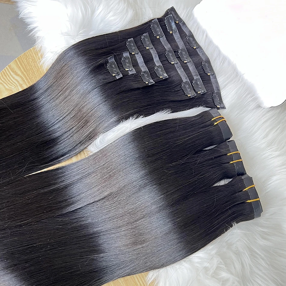 Clip in Hair Extensions Real Human Hair Seamless Hair Extensions, 9pcs 120g Straight Hair Natural Black #1B 20 Inch