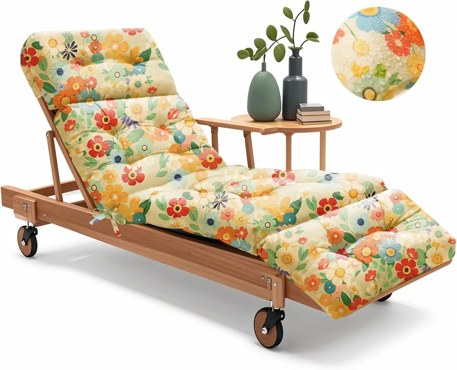 Outdoor Chaise Lounge Chair Cushion 75.1x22.8x4.7 Inches Waterproof Replacement Cotton with Ties for Patio Pool Furniture