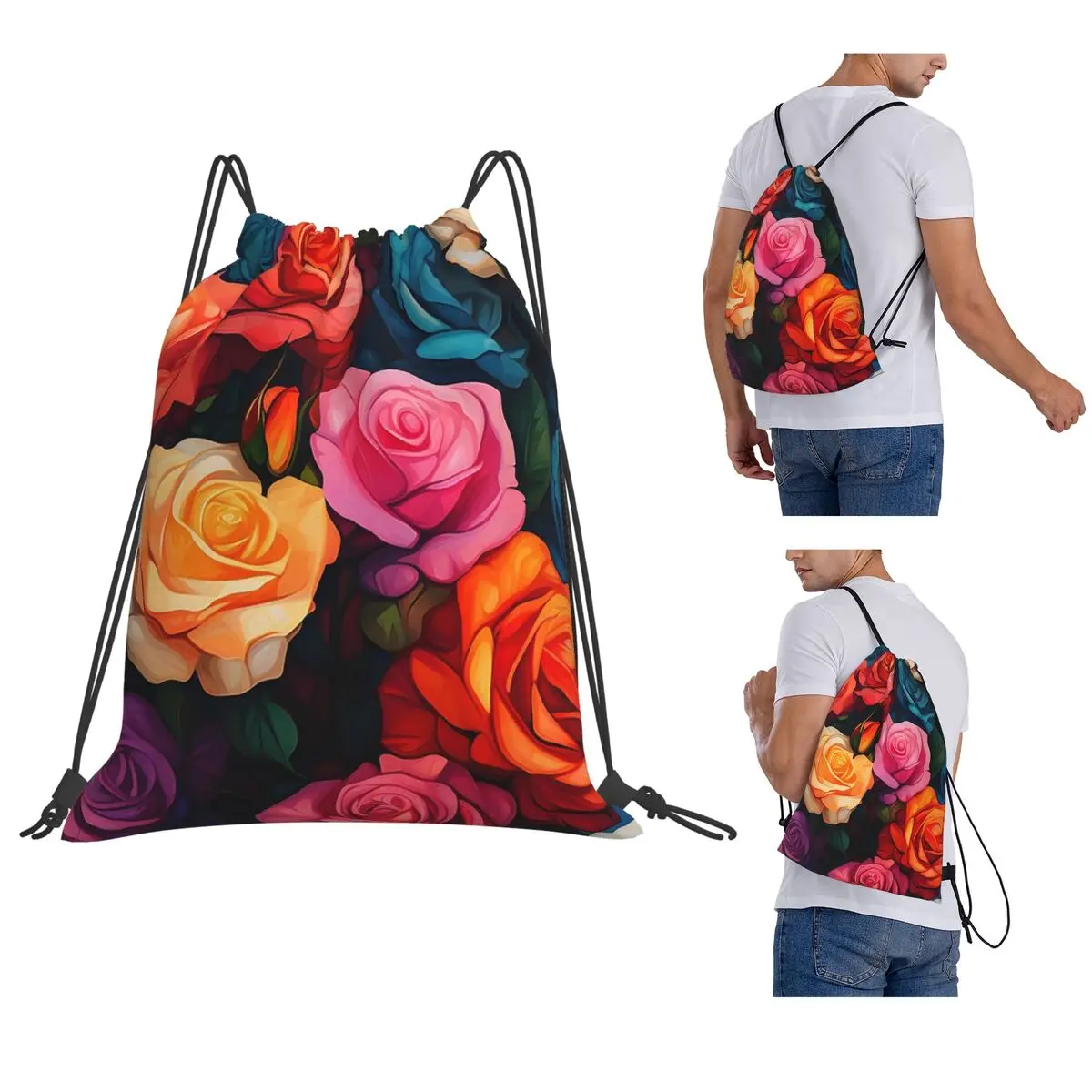 

Roses Of Colors Backpacks Casual Drawstring Bags Shoes Bag Book Bags for Man Woman Students