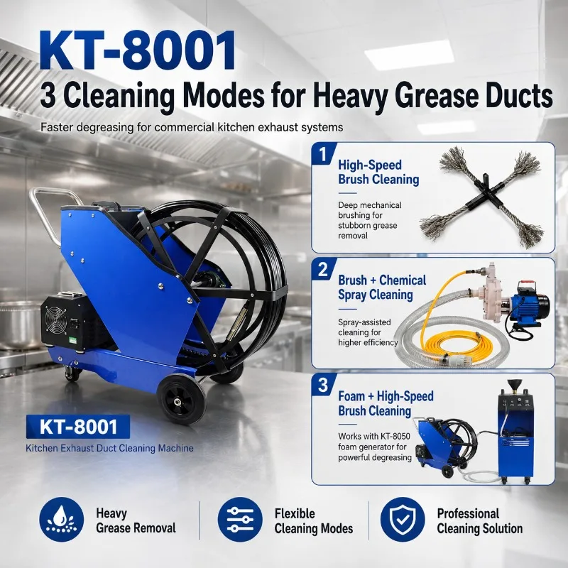 Commercial Kitchen Grease Duct Cleaner KT-8001 Heavy Oil Fume Pipe Cleaning Equipment for Restaurants