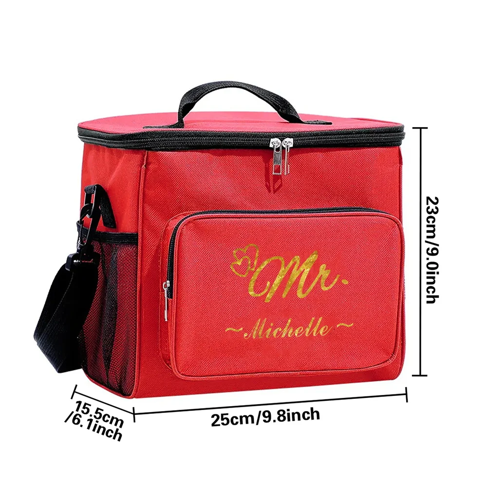 Customized Name Red Lunch Bag Lunch Box Insulated Handbag Waterproof Camping Storage Box Refrigerated Food Storage Box