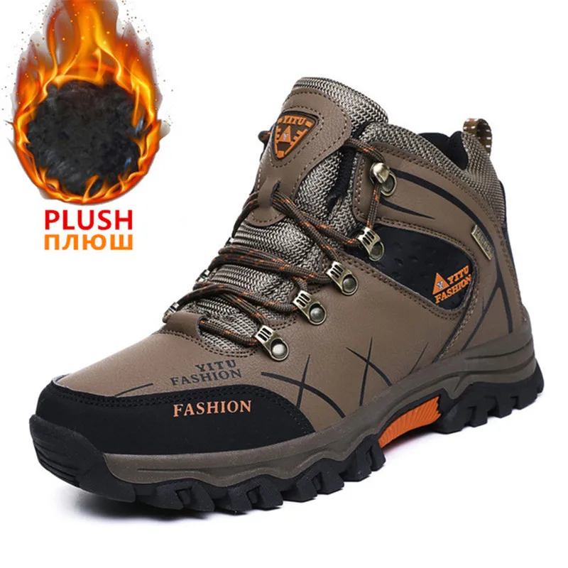 Botas de invierno impermeables de senderismo de cuero para hombre - imagen 3