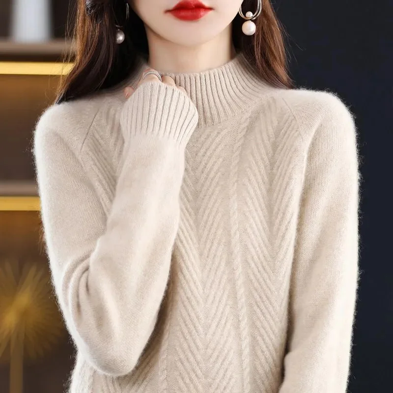 2023 New Cashmere Sweater Women Half Turtleneck Pullover Knitted Sweaters Warm Knitwear Female Jumper Winter Casual Top