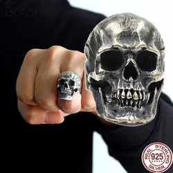 Men's Heavy Duty Punk Skull Ring Real 925 Sterling Silver Jewelry Motorcycle Bike Ring Skull Finger Band