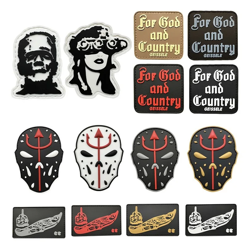 1 Stück aufwendige 3,5–9 cm große PVC-Cartoon-Aufnäher mit Klettverschluss für Kleidung, Tasche, DIY-Dekoration, weiße, rote, graue, braune Applikation