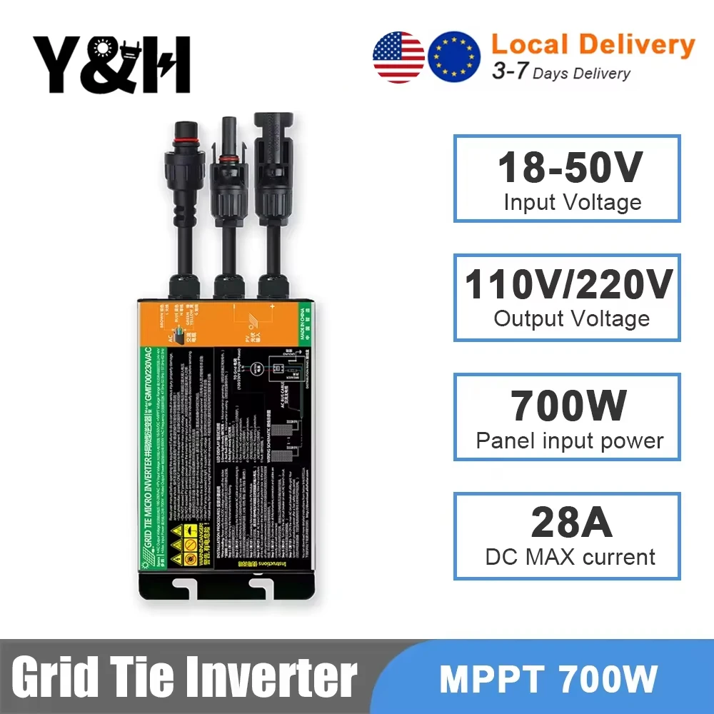 Y&H Grid Tie Inverter 300W 350W 500W 600W 700W MPPT Micro inverter solare fotovoltaico Sistema di collegamento a rete per la casa DC18-60V Uscita AC110V/240V