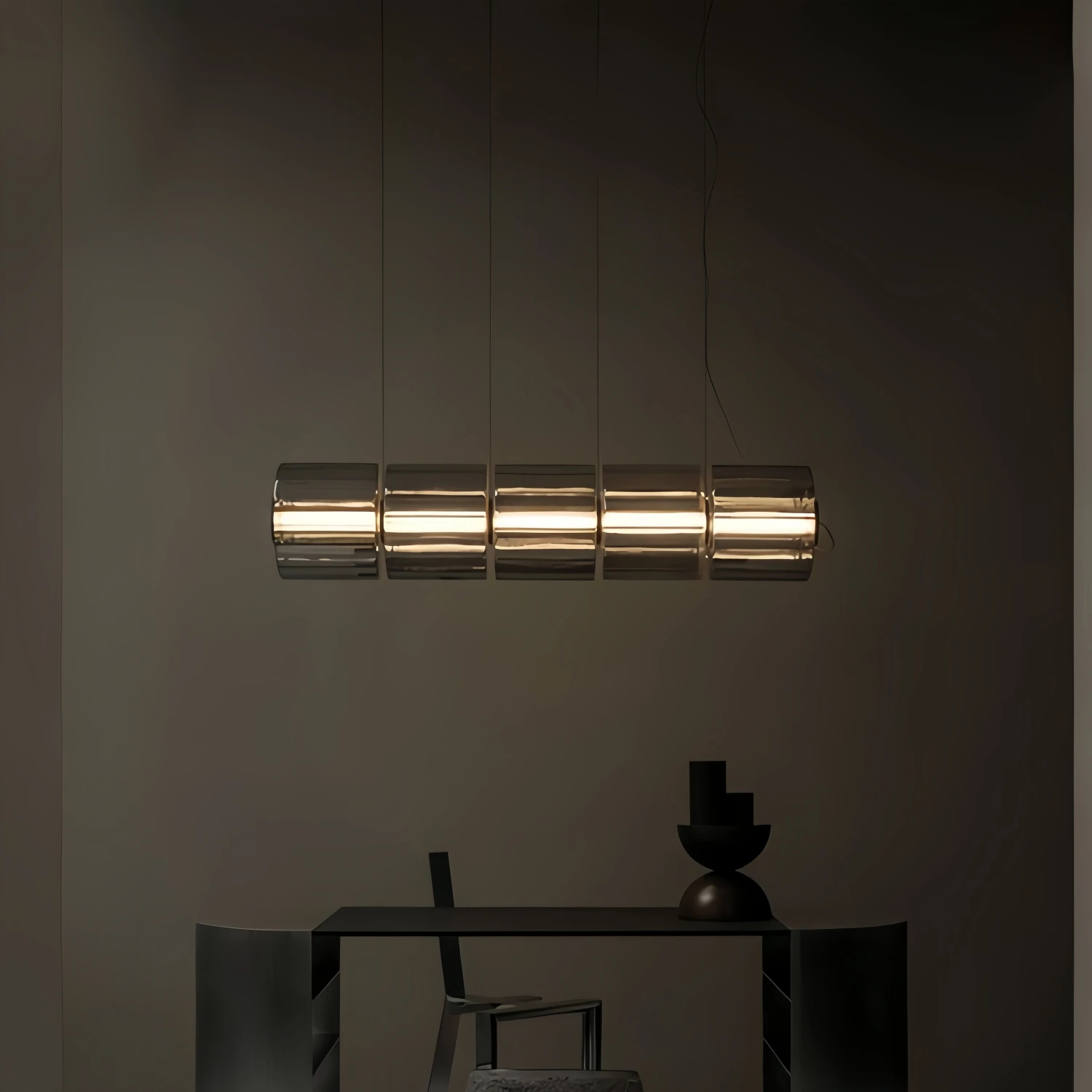 Restaurant Long Glass Pendant Light Smoke Gray Lampshade Nordic Designer Led Hanging Light Living Dining Room Decor Pendant Lamp