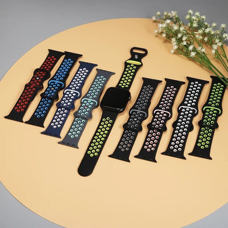 Strap For Apple Watch Band 49mm 44mm 45mm 42mm 41mm 38mm 40mm correa Silicone sports bracelet iwatch 10 8 SE 7 6 5 Ultra 2 49mm