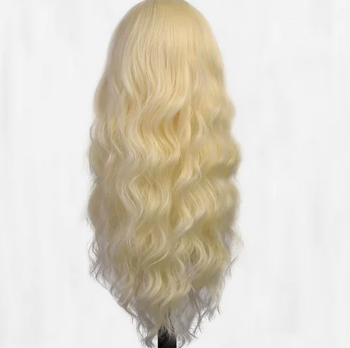 Best-selling new fashion midsection wig women's long curly blonde hair synthetic fiber high temperature silk wig full head cover