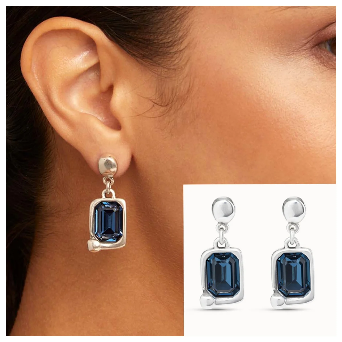 

Unode50 Fashion silver-plated rectangular frame set with large blue crystal with nut buckle ladies party metal accessory gift