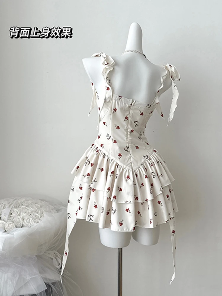 Summer Korean Cute Core Sweet Prom Gown Mori Girl Sweet Ballet Core Mini Dress Evening Women Coquette One-Piece Party Frocks New