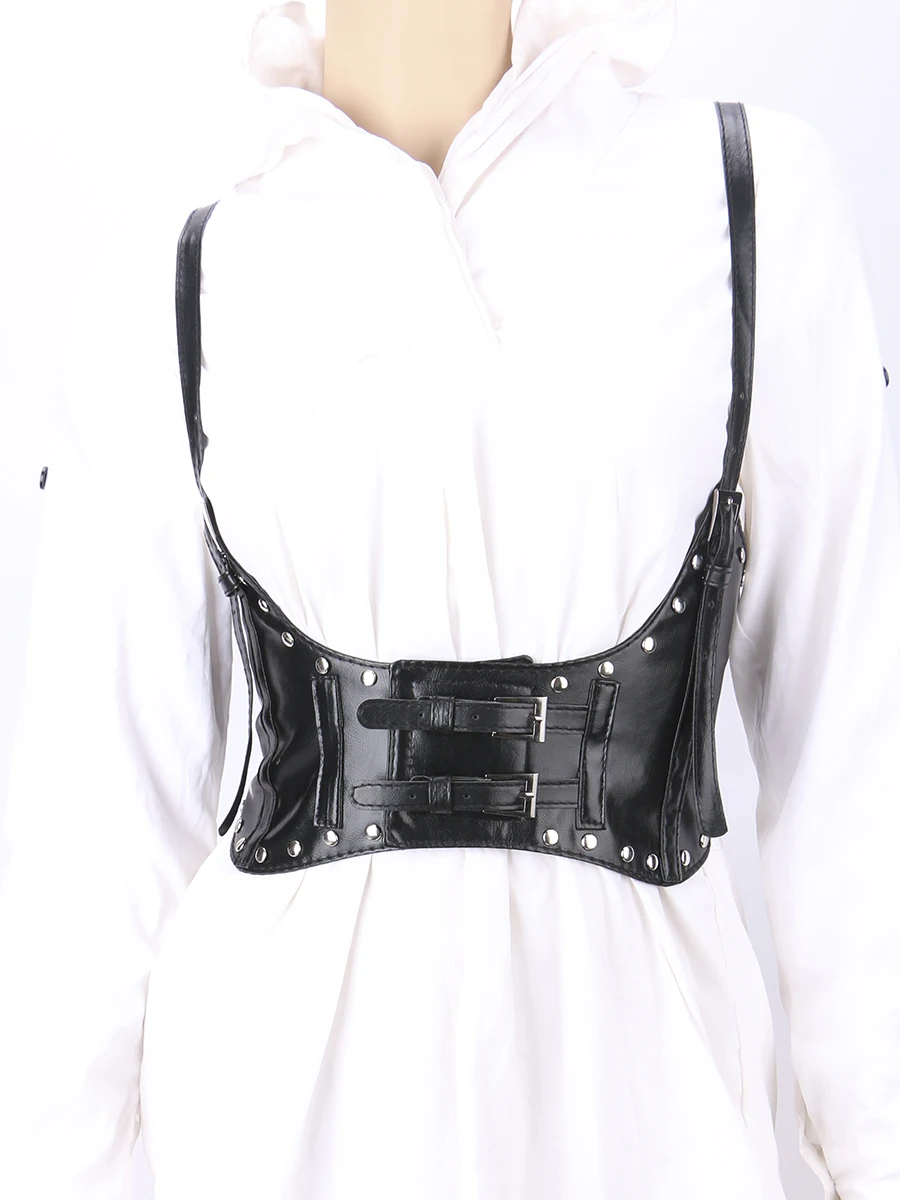 Women sexy Stud Punk shoulder Adjustable Strap suspenders vest Corset Elastic Girdle Gothic underbust waist Decorate For Ladies