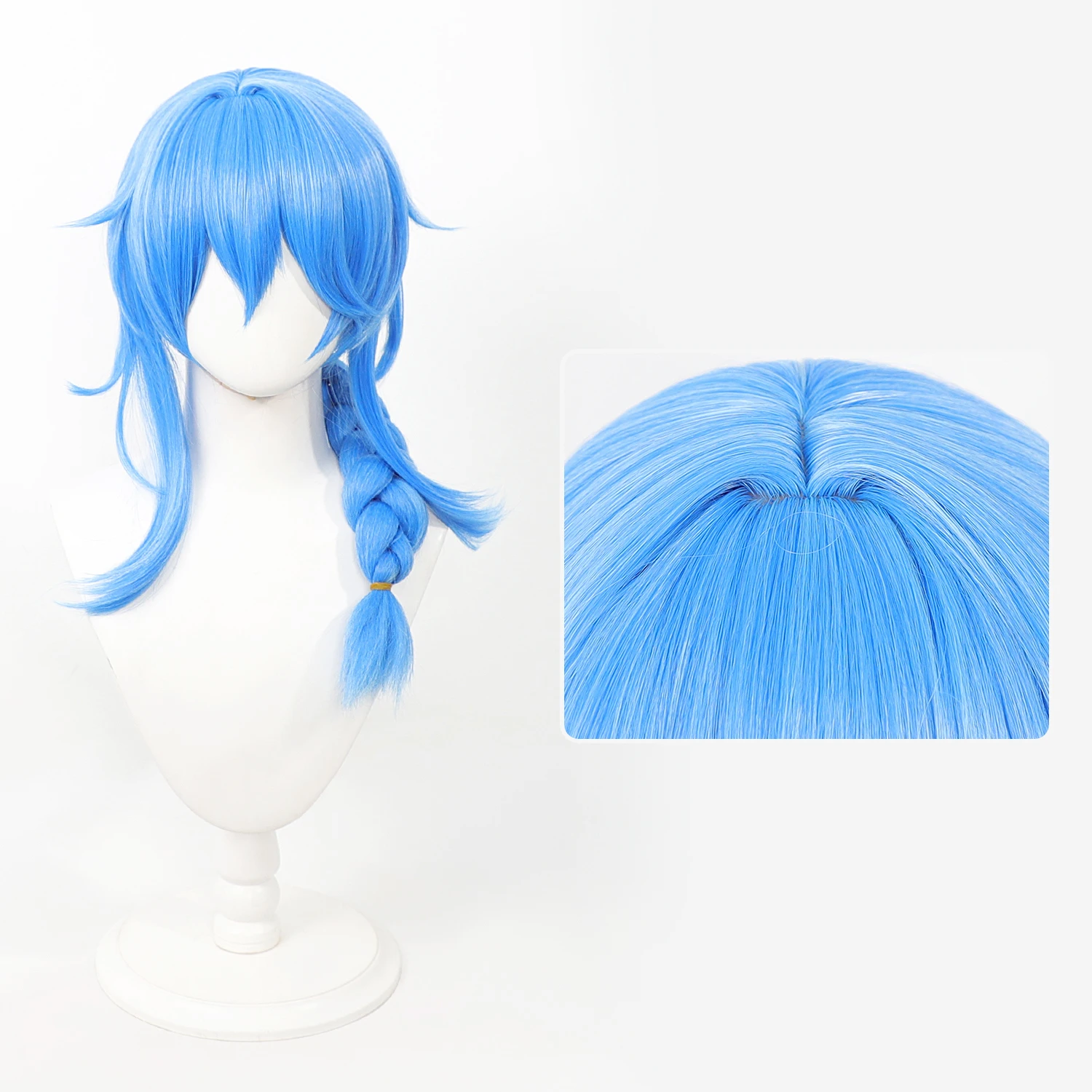 Game Honor of Kings Yi Xing Plum Blossom In Snow Cos Wig Bright Blue Long Single Braid Synthetic Hair Wig Men Cosplay