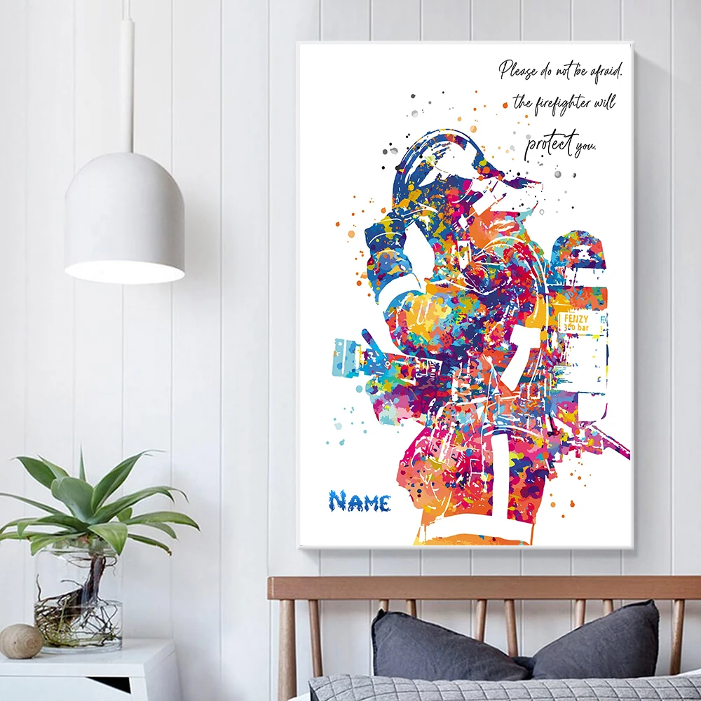 カスタム消防士名ポスター、パーソナライズされたウォールアート、モダンな抽象的な引用画像、ホームオフィスの装飾、キャンバスプリント、ギフト