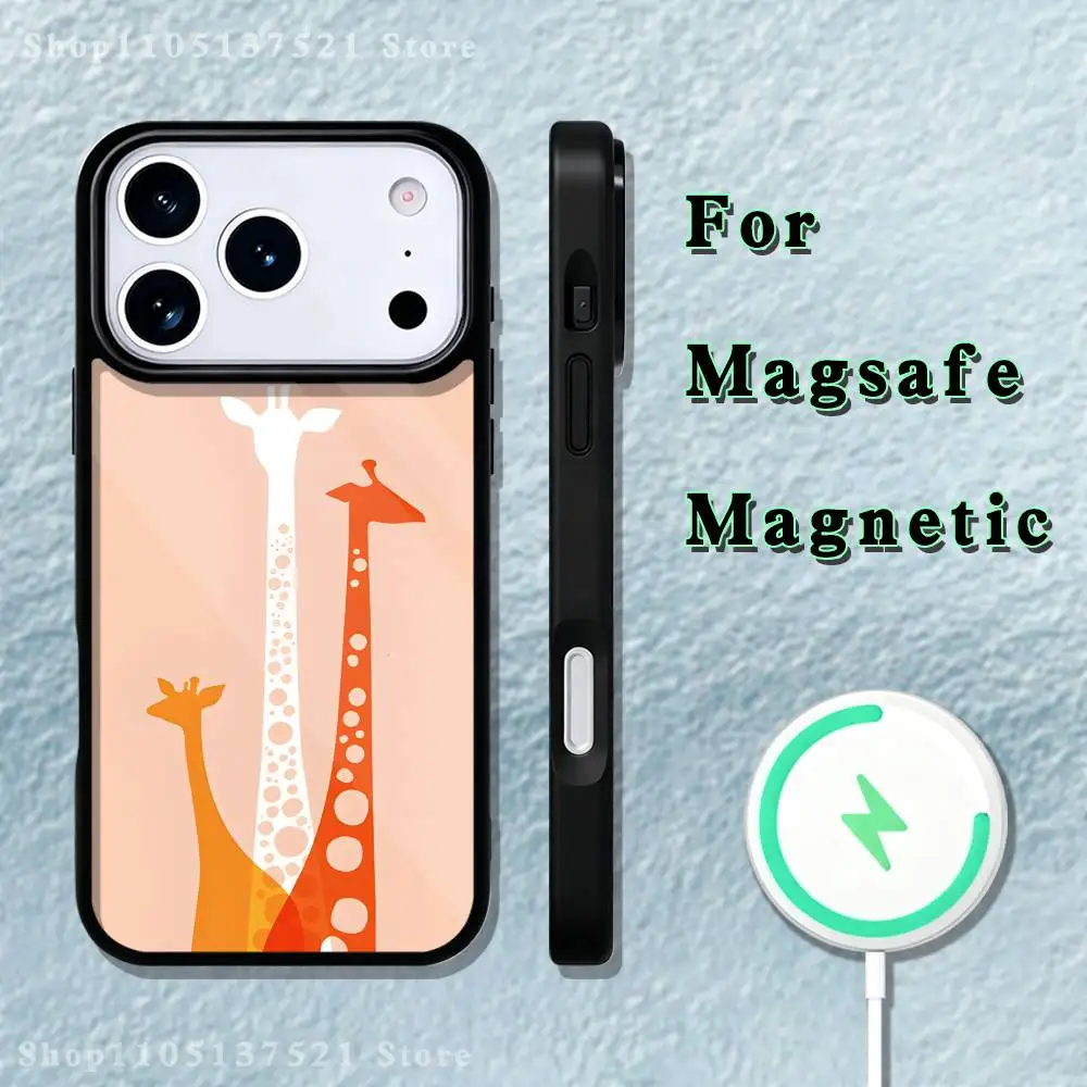 Custodia per telefono con animali carini con giraffe per iPhone 17,16,15,14,13,12,11,Pro,Max,Plus,Mini,SE4,E Ricarica wireless magnetica Magsafe
