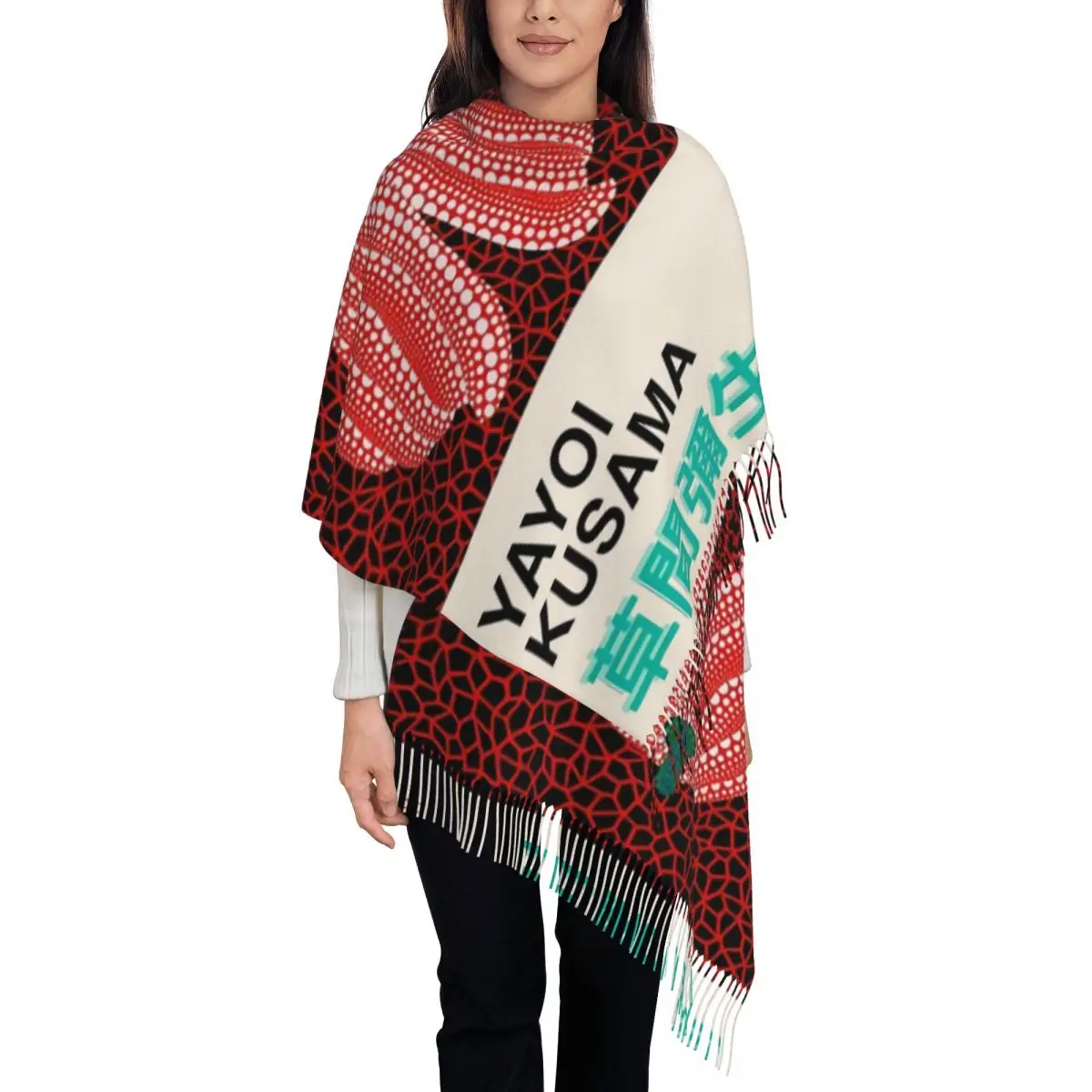 Custom Fashion Vintage Yayoi Kusama Pumpkin Tassel Scarf Women Winter Fall Warm Shawls Wraps Lady Abstract Art Scarves